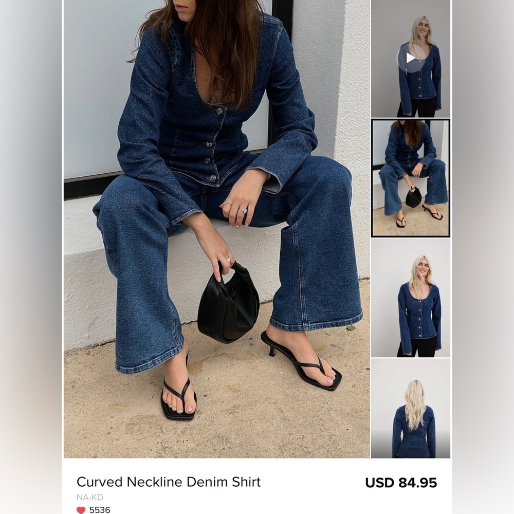 Curved Neckline Denim Shirt (Brand New - missed return deadline)